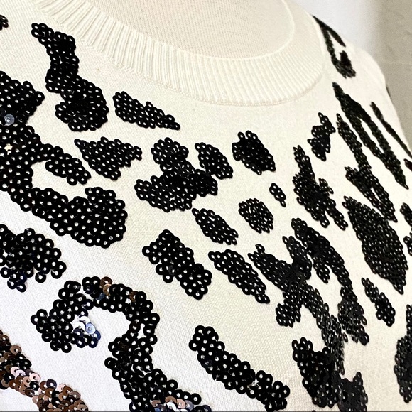 EUC Express Black & White Sequin Leopard Sweater, S - Picture 8 of 15